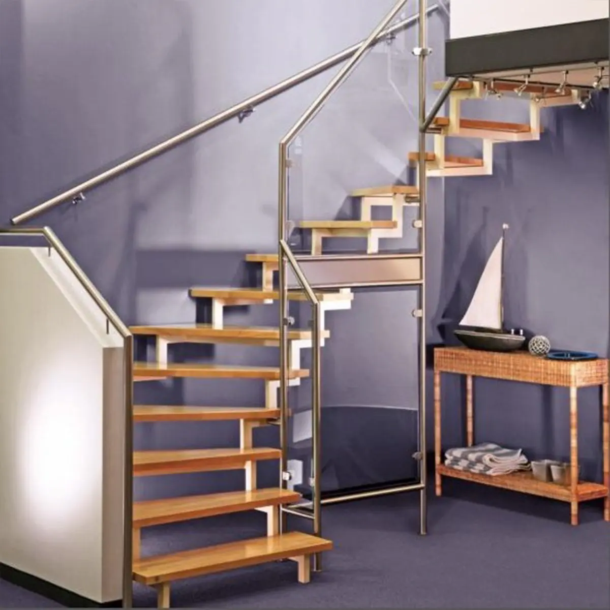 fuchs treppen harfentreppe glasfuellung rubberwood keilgezinkt lackiert