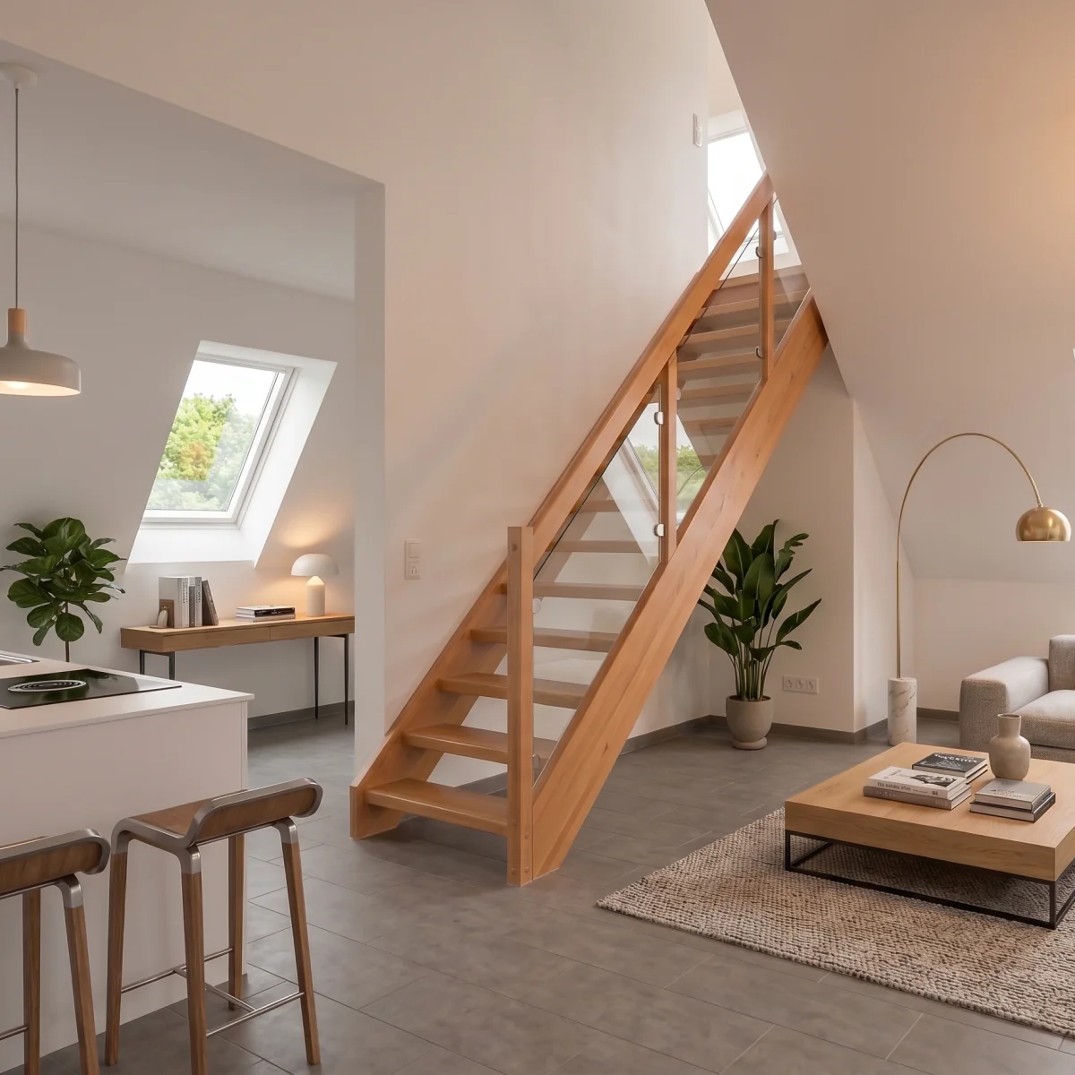 fuchs treppen holzwangentreppe meran mit glasgelaender buche blockverleimt